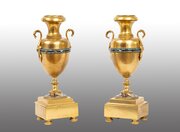 Pair Of Gilded Bronze And Cloisonné Amphorae.
