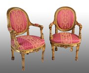 Pair Of Gilded Wooden Armchairs. France 19th C.