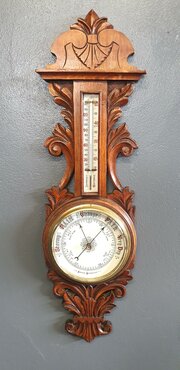 Victorian Oak Case Aneroid Barometer.