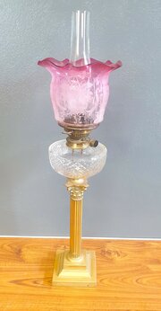Victorian Oil Lamp With Ruby Shade