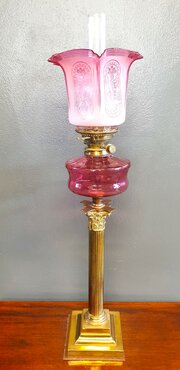 Victorian Ruby Glass Oil Lamp.