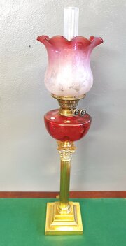 Victorian Ruby Glass Oil Lamp.