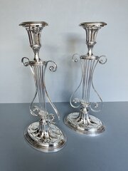 Pair Large Neo-Classical Silver Plate Candlesticks