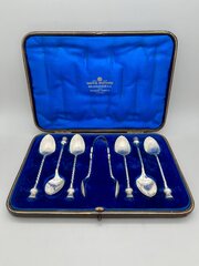 Victorian Silver Teaspoons & Tongs, London, 1890