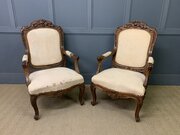 Bold Pair Of French Walnut Fauteuils