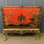 Red Lacquered Chinoiserie Cabinet on Stand