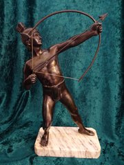 Art Deco Spelter Roman Archer On A Marble Plinth.