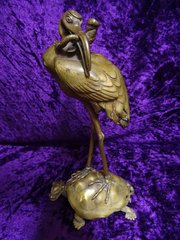 Japanese Meiji Period Bronze Stork & Turtle.