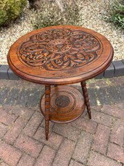 Arts & Crafts Carved Walnut Side Table