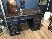 Mid Victorian Green Man Oak Pedestal Desk