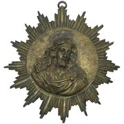 19th Century Brass Christ Blessing Sunburst Plaque