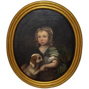 Boy & King Charles Spaniel Puppy Circle Of Mary 