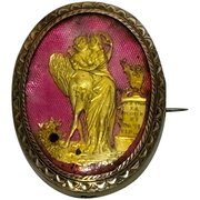 French Gold Cupid & Psyche Oval Brooch C.1760