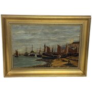 Oil Painting North Shields Harbour, The Old Light 