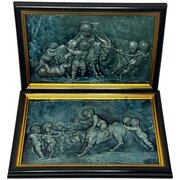 Pair Arts & Crafts Turquoise Relief Plaques C1909