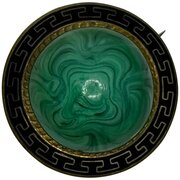 Victorian Malachite & Greek Key Enamel Brooch