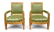 A Pair Of Restauration Giltwood Fauteuil Chairs.