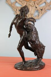 Large Antique Bronze Of A Girl With Goat
