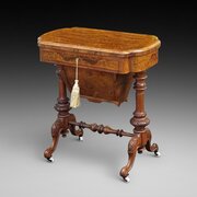 19thC Burr Walnut And Inlaid Games/Work Table