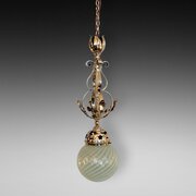 Art Nouveau Ceiling Lamp with Green Glass Bulb