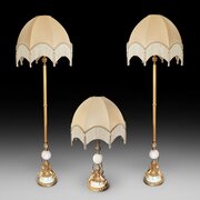Early 20thC Spanish Alabaster & Gilt Lamp Set