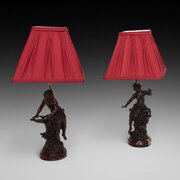 Pair 19thC French Bronze Figural Table Lamps