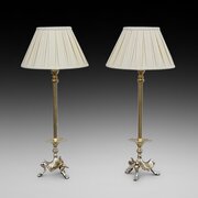 Pair Of Art Nouveau Brass Table Lamps 