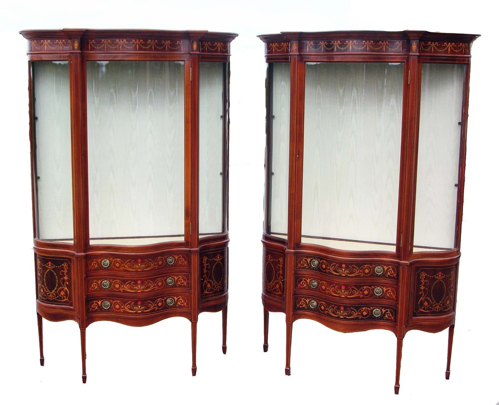 Antique Pair Inlaid Mahogany Display Antiques Atlas