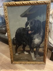 19th Century Portrait Of A Dog. Oil On Board 