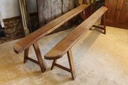 Benches Refectory French Fruitwood Pair C1880