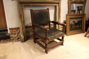 Chair Victorian Oak  Leather Library Club Armchair