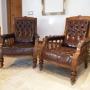 Chairs fine pair of Victorian Oak laether c1880