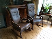 Pair Of His And Her Mahogany Rocking Chairs 