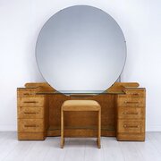 Art Deco Bird’s Eye Maple Dressing Table & Stool. 