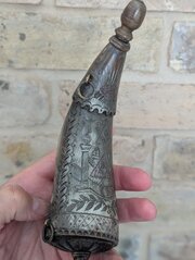 Scrimshaw Masonic Powder Flask With Ship