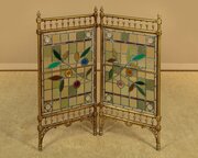 Brass & Leaded Glass Fire Screen C.1880