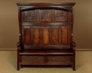 Carved Oak Canopy Top Box Settle C.1920