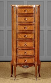 Narrow Marble Top Semainier Chest Of Drawers 
