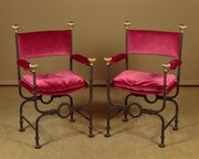 Pair Of Iron & Brass Hall Chairs C.1920