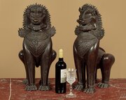 Pair of Large Bronze Temple Lions