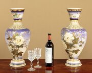 Pair Of Large Satsuma Vases By Kinkozan C.1900