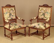 Pair of Large Tapestry Armchairs c1910
