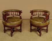 Pair Of Leather Revolving Desk Chairs C.1910