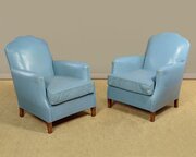 Pair of Pale Blue Leather Armchairs c1950