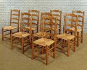 Set Of Eight Rush Seat Ladderback Dining Chairs