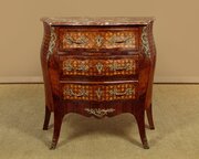Small Parquetry Marble Top Bombe Commode C.1960