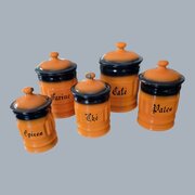 French Enameled Kitchen Storage Canisters.