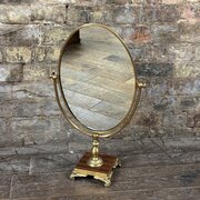 1930s Brass Dressing Table Mirror With Wooden Base