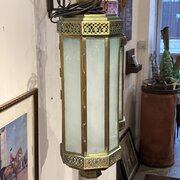 Early 20th-Century Brass And Frosted Glass Hanging