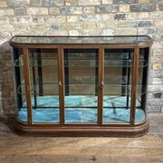 Mahogany Bow End Shop Display Cabinet - 1900s